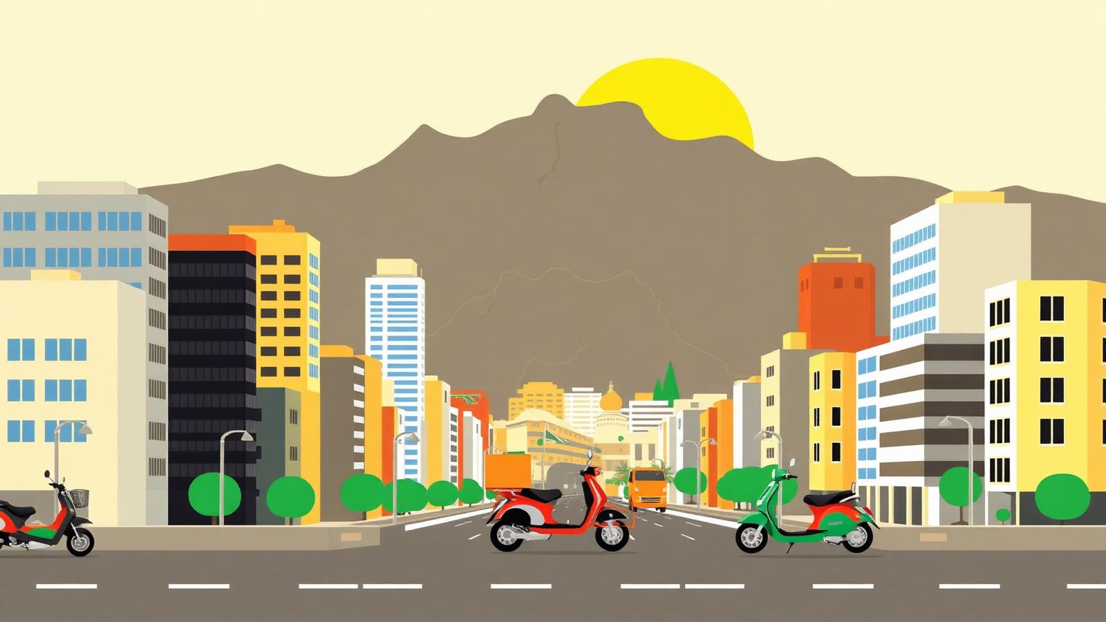 Pick and Drop scooters moving through a South African city
